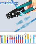 Nylon Spade Connectors Kit With All In One Crimping Tool For Automotive Wiring DIY Friendly 10 To 24 AWG Includes 70 Piece Copper Ferrule Terminals And Male And Female Electrical Crimp Terminal Connectors
