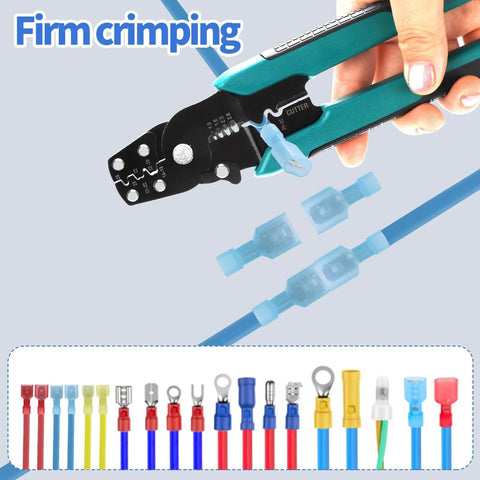 Nylon Spade Connectors Kit With All In One Crimping Tool For Automotive Wiring DIY Friendly 10 To 24 AWG Includes 70 Piece Copper Ferrule Terminals And Male And Female Electrical Crimp Terminal Connectors