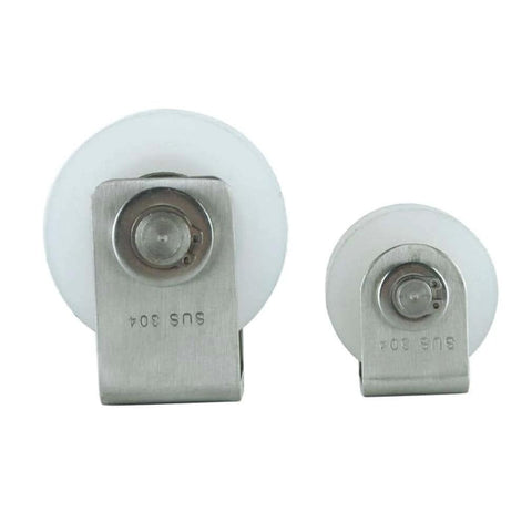 Front view of two Pulley,Pulley Wheel, Heavy Duty Nylon Sliding Track Roller,Directional Pulley,304 Stainless Steel Bearing for industrial use.