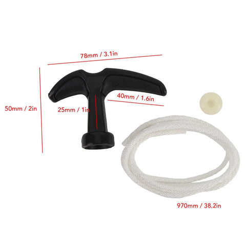 Heavy Duty Nylon Starter Rope And Handle With Comfortable Grip For 2 Stroke Engines 49cc-80cc, 970mm braided rope dimensions