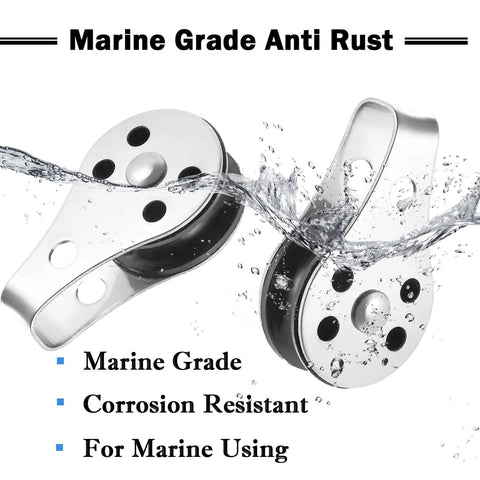 SUS316 Nylon Steel Rope Pulley System Wheel Outdoor Steel Pulley Smooth Cable Rigging Pulley Block Outdoor Suitable for 0.08 to 0.32 Inch Ropes 2Pcs