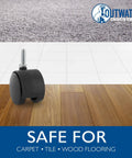 2 Inch Wheel Diameter Hooded Twin Wheel Caster In Black Nylon Swivel With 360 Degree Rotation And 3 8 16 By 1 Inch Threaded Stem Installed Mounting Height 2 5 16 Inches Four Pack Featuring Nylon 6 Wheels And Zinc Plated Steel Hardware on hardwood flooring