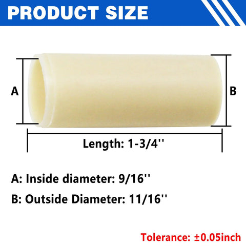 8 Pack Nylon Trailer Leaf Spring Bushings 9 16 Inch ID By 1 3 4 Inch Length Replacement 722106 shown with dimensions