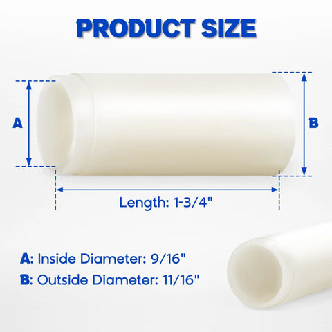 Diagram showing dimensions of 8 Pack Nylon Trailer Leaf Spring Bushings 722106 Replacement Kit, highlighting universal fit sizes.