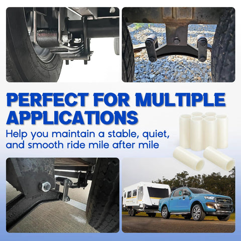8 Pack Nylon Trailer Leaf Spring Bushings 722106 Replacement Kit for Trailer Double Eye Springs and Equalizers shown in use
