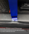Blue tool from Heavy Duty Plastic Auto Trim Removal Tool Set For Safe Car Interior And Door Panel Clips GLK 5 Piece Pry Tool Kit in use