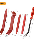 Five Piece Nylon Impact Resistant Auto Trim Removal Tool Kit For Car Panels And Audio Dashboard Dismantling No Scratch Durable Non Toxic Construction For Safe Car Audio System Installation And Repairs, showing assorted tool sizes with red handles.