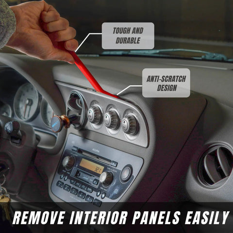 Using a 8 Piece Auto Trim Removal Tool Set Nylon Pry Tools No Scratch Car Interior Kit to remove car dashboard panel.