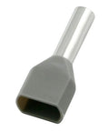 Close-up view of a gray Nylon Twin Insulated Ferrule for 2 Wire DIN Rail Terminal Blocks, Pro Grade 12 AWG, 0.472-Inch Pin Length.