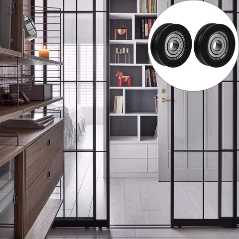 Nylon U Groove Sliding Door Pulley Wheel 1.18 Inch Low Noise Barn Door Rollers for cabinet or shower door installation.