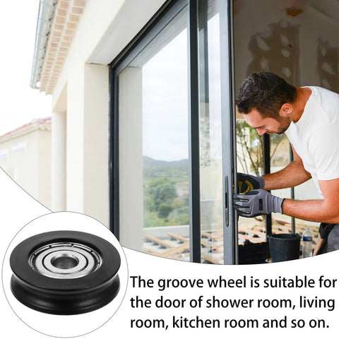Nylon U Groove Sliding Door Pulley Wheel 1.18 Inch Low Noise Barn Door Rollers for Cabinet Window and Shower Door Hardware in use