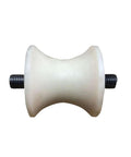 Heavy duty U-groove pulley wheel for inverted track systems, nylon wheel, steel frame, 700 kg rated, side view