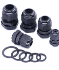Must Have All Purpose Nylon Waterproof Cable Gland Kit 30 Pack Adjustable 3.5 To 13mm Glands PG7 PG9 PG11 PG13.5 PG16, black glands with washers