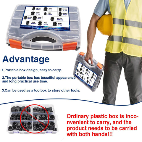 IP68 Waterproof Cable Gland Kit 100Pcs Nylon Glands Assortment in portable case with adjustable NPT and PG sizes, PA66 nylon material.