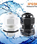 Nylon IP68 Waterproof NPT Cable Glands in white and black, IP69K rated, for industrial and marine use