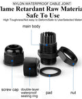 M25x1.5 Cable Gland 2 Hole Waterproof IP68 Nylon Joint With Adjustable Locknut For 4 To 8 Mm Wires disassembled parts