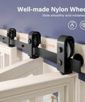 52 inch Bifold Barn Door Hardware Track Kit for Two 24 inch Closet Doors,Top Mount Sliding System roller detail, black color