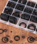 DIY Friendly O Ring Kit With 500 Pcs In 20 Sizes For Plumbing Automotive And Pressure Washer Sealing Gaskets And Repair For Faucets Hoses Sinks Pumps Valves And Air Or Gas Connections, showing assorted rubber O-rings in a labeled case.