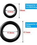 Replacement O Ring Kit For Pressure Washers And Quick Connect Couplers, 50 Pieces In Two Sizes, close-up of two O-rings with sizes.