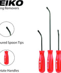 O Ring Pick Set, 4 Piece Auto Seal Puller And Hook Tool Kit For O Rings with red acetate handles and curved tips for seal removal