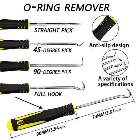 Pro Grade All In One O Ring Kit With 1540 Pieces, 32 Sizes, Metric Nitrile Rubber Seals Set Including 4 Pick Tools, tool types shown