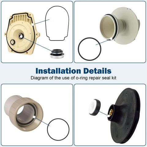 Diagram showing All-In-One O-Ring Rebuild Repair Kit For Whisperflo IntelliFlo Pool Pumps Built 2008 And Later with labeled components.