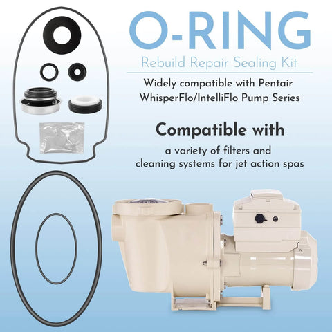 All In One O Ring Rebuild Kit For WhisperFlo And IntelliFlo Pool Pumps With Seal Gasket Set Drain Plug Lid Diffuser O Rings Impeller Gasket PS 1000 Shaft Seal Fits Pumps Built 2008 Onward display