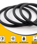 Close-up of 10 Pack 3043B O Ring Replacement Set For VP Racing Fuels 3042 Utility Jug Caps, black heavy duty gasket rings.