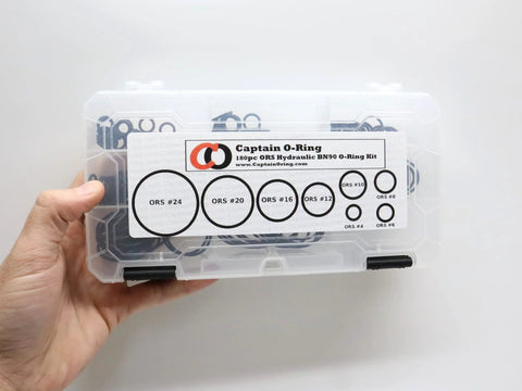 O Ring Seal Kit For Hydraulic ORS ORFS Flat Face Fittings With Buna 90 Durometer O Rings Includes Eight Sizes From Quarter Inch To One And A Half Inch For Flat Face Seals BN90 180 Piece Set