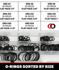 O Ring Seal Kit For Hydraulic ORS ORFS Flat Face Fittings With Buna 90 Durometer O Rings Includes Eight Sizes, 180 pieces