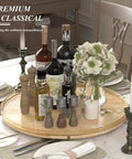 Extra Large 24 Inch Lazy Susan Turntable With Solid Oak Wood And Iron Rustic Farmhouse Style Rotating Tray on table with condiments
