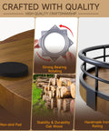 Walnut Wood 18 Inch Lazy Susan Turntable Organizer details showing non-skid pad, steel bearing, oak wood stability, and iron railing