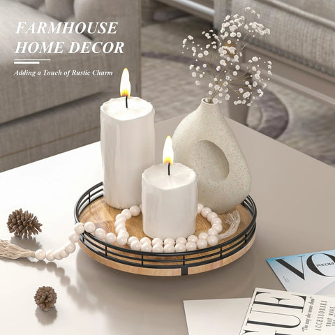9 Inch Oak Wood Lazy Susan Turntable Organizer For Cabinets And Tables with candles and vase for rustic dining room decor