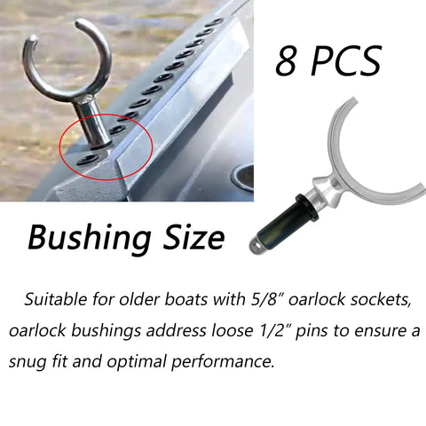 Oar Lock Bushing Insert For Boat Oar Lock Socket Converts Five Eighths Inch To Half Inch Eight Pack shown on boat