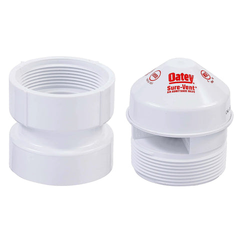 Oatey Sure Vent Air Admittance Valve 1.5 Inch To 2 Inch White PVC Schedule 40 Adapter 39016