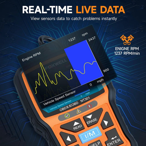 OBD2 Scanner With Live Data And Diagnostics For Check Engine Light DTC Retrieval Readiness Status MIL Reset Vehicle VIN Readout