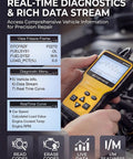 OBD2 Scanner Code Reader With DTC Library For All OBD II Protocols Since 1996 CAN Diagnostic Tool held in hand