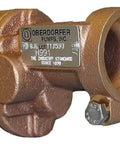 Bronze Oberdorfer N991 gear pump with Buna lip seal, 1/4 in NPT inlet/outlet, compact, shown from side view