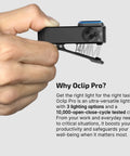 Hand holding an OLIGHT Oclip Pro EDC Clip On Light Rechargeable 500 Lumens With Three Lighting Modes USB C Charging Magnetic Clip