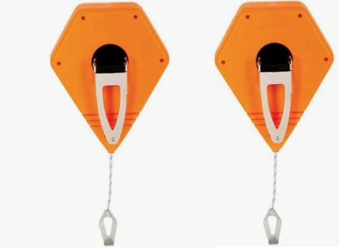 Two Pack P100 Octagonal Chalk Line Reels 100 Foot Length 1.5mm String for precise layout lines in carpentry, tile, and cabinet installations