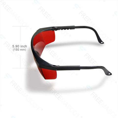 Side view of OD4Plus Laser Safety Glasses 190nm-550nm For 405/445/450/520/532nm ANSI Z87.1, showing measurements and sleek design.