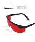 OD4Plus Laser Safety Glasses 190nm-550nm ANSI Z87.1 showing red lenses and adjustable black frame dimensions