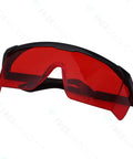 Red OD4Plus Laser Safety Glasses 190nm-550nm For 405/445/450/520/532nm ANSI Z87.1 with black frame, angled view.