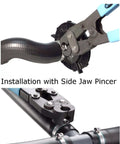 Top: Installation with standard pincer on Oetiker 167 Series Stepless Ear Clamp One Ear Size Range From 13.2 To 15.7 Millimeters Closed To Open Stainless Steel Pack Of 100 Dimpled Ear For Increased Clamp Force Visible Deformation For Proper Closure Mechanical Interlock For Corrosion Resistance. Bottom: Installation with side jaw pincer.
