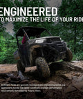 Off-road ATV using AGL Full Synthetic Transmission Fluid And Gearcase Lubricant For Off Road ATVs And UTVs With 4 Stroke Engines on rocky terrain.