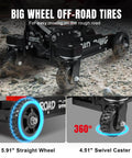 Heavy Duty Off Road Floor Jack With 3 Ton Capacity And Big Wheel Design For Muddy Terrains, features large wheels and dual pistons.