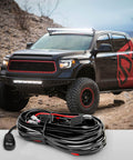 16 AWG Off Road LED Light Bar Wiring Harness Kit With 12V Relay On Off Rocker Switch And Two Leads, 2.5 Meter Cord shown with truck