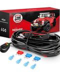 16 AWG Off Road LED Light Bar Wiring Harness Kit with 12V Relay, rocker switch, connectors, and packaging with 2 Year Warranty