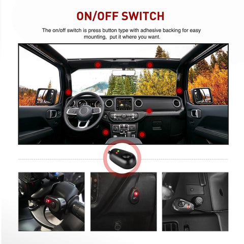 Interior view of vehicle with 16 AWG Off Road LED Light Bar Wiring Harness Kit With 12V Relay On Off Rocker Switch And Two Leads