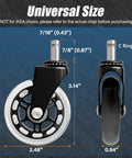 Front and side view of Office Chair Caster Wheels Set Of 5 Universal Fit 2.5 Inch Blade Wheels with dimensions labeled.